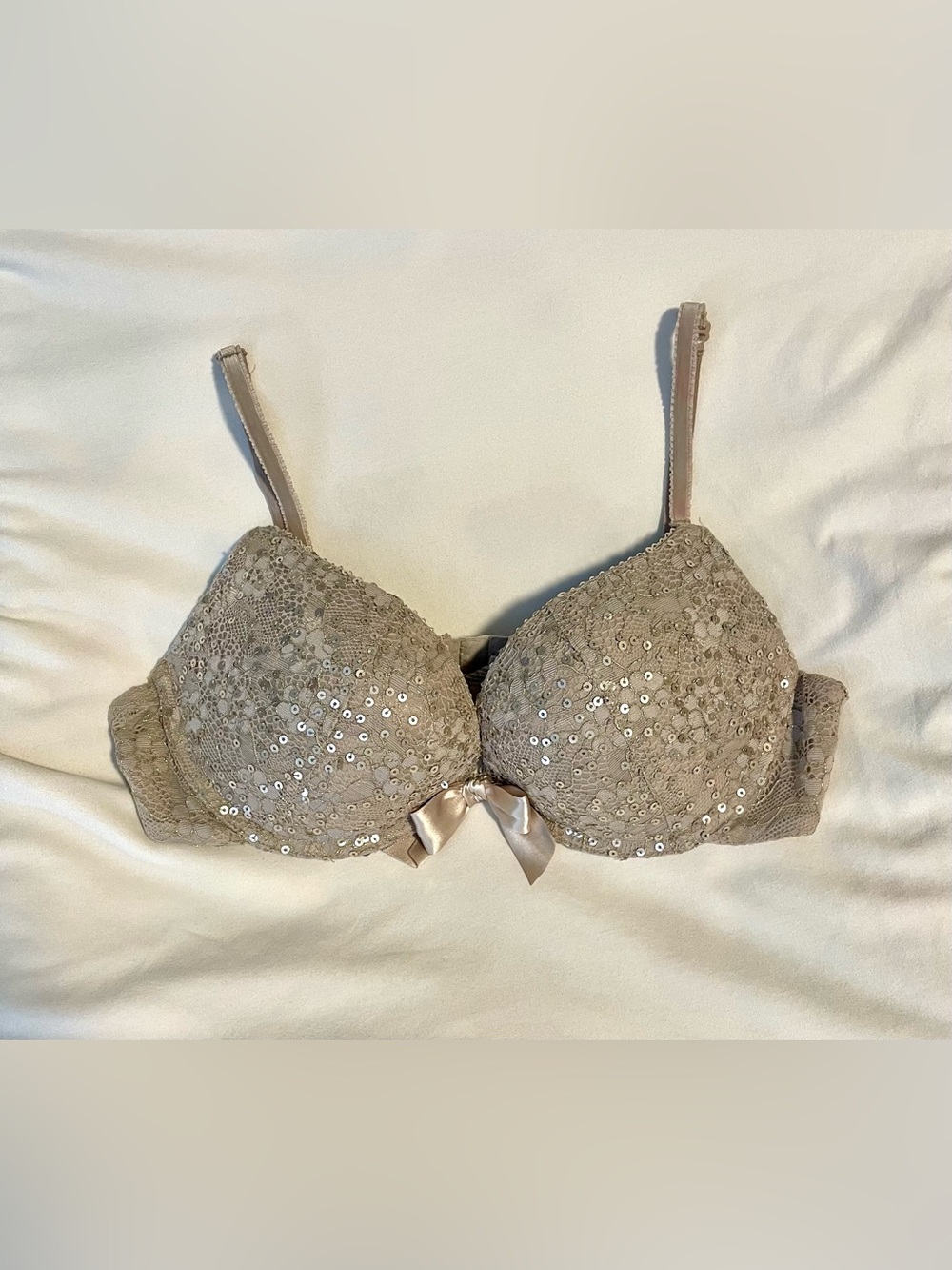 AERIE Emma Push~Up Bra - Limited Edition - 36B - Mocha -Demi/Embelished/Sequins